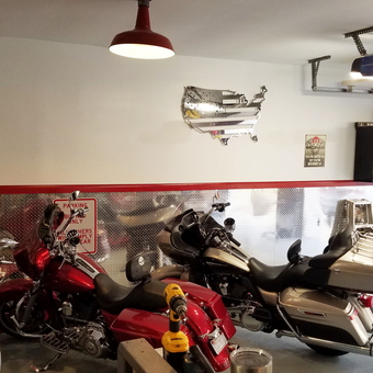 Motorcycle Garage with Diamond Plate Walls and Storage - Mathew from Charlotte, NC