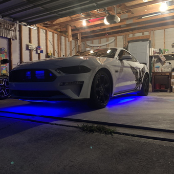 Modern garage with Mustang, LED lighting, and wall storage - Pegasus_5oh from Charlotte, NC