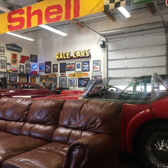 Classic Car Garage with Shell Banner and Wall Decor - Bob from Seattle, WA