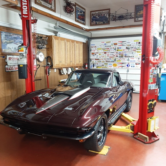 Classic Corvette on Rotary Lift in Decorated Garage - Dianne from Hanover, PA