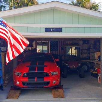 Garage With Red Mustang, Golf Cart, American Flag - Ken from Indialantic, FL