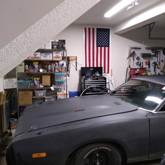 Classic car, tools, and shelving in organized garage - Christopher from Fuquay-Varina, NC