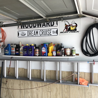 Garage Shelf with Oil Containers and Ladder - Tony from Warren, MI