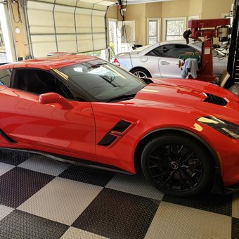 Red Corvette on Checkered Garage Floor with Tool Chest - Nick from York, SC
