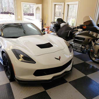 Garage with Corvette, Motorcycle, and Tile Flooring - Nick from York, SC