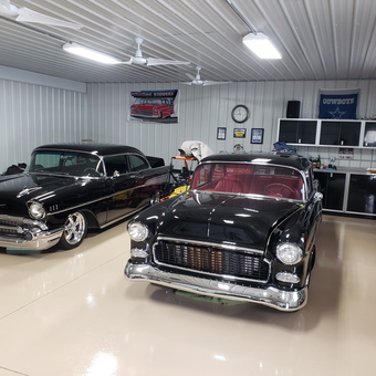 Classic Car Garage with Black Chevys and Storage Cabinets - James from Frankford, DE