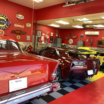 Classic Car Garage with Retro Signs and Race Flooring - John from Humble, TX