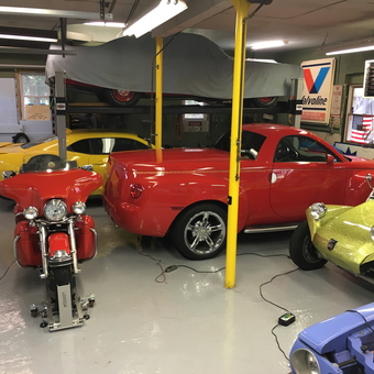 Classic Cars and Motorcycle in Organized Garage - flathead007 from Kings Park, NY