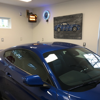 Modern Garage With Neon Man Cave Sign and Car Art - Ken from Bloomfield Hills, MI