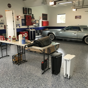 Organized Garage With Classic Car, Storage, and Decor - Phil