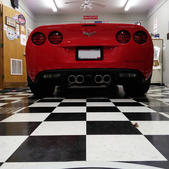 Red Corvette in Checkered Floor Garage with Wall Signs - RON from HARTFORD, WI