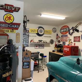 Vintage Garage Decor with Classic Signs and Car - Rick from Ponte Vedra, FL
