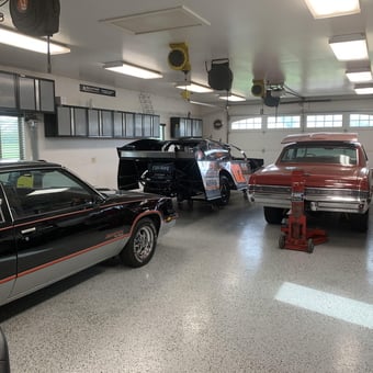 Classic Cars, Racing Car, Cabinets, and Tools in Clean Garage - Cory