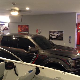 Custom Truck, Posters, and Red Cabinets in Garage - Steve from Louisville, KY