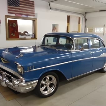 Classic Blue Chevy in Clean Garage with Wall Decor - LARRY from KANNAPOLIS, NC