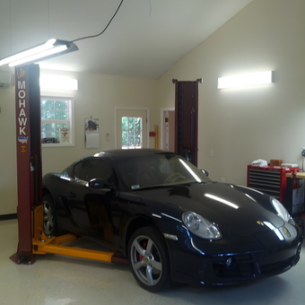 Garage with Mohawk Car Lift and Tool Chest - Dick's Porsche Land from Roswell, GA