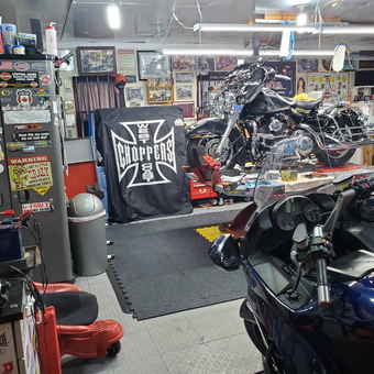 Motorcycle Garage with Tool Storage and Decor - IWrench from WINTERPORT, ME