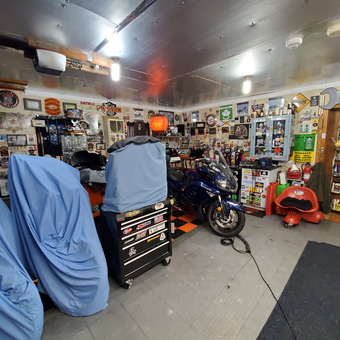 Motorcycle Garage with Tool Storage and Wall Decor - IWrench from WINTERPORT, ME