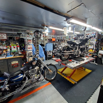 Motorcycle Garage with Lift, Tools, and Decor - IWrench from WINTERPORT, ME