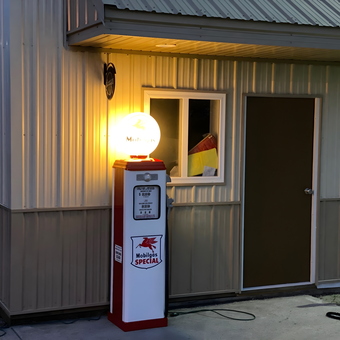 Vintage Mobilgas Special Pump Outside Metal Garage - Michael from Grand Forks, ND