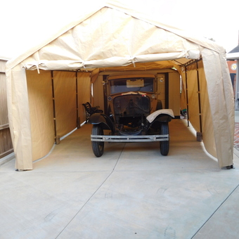Portable garage canopy shelter with classic car restoration - Ben from Huntington Beach, CA