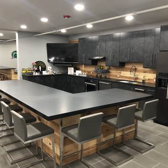Modern Garage Kitchen with Bar Seating and Cabinets - Swan from Napervy, IL
