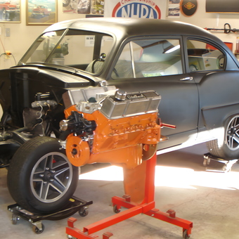 Classic car restoration with engine stand and tools - Boxcar Billy from EAST MOLINE, IL