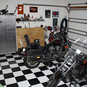 Motorcycle Garage with Metal Cabinets and Checkered Floor - Bobby from Elizabeth City, NC
