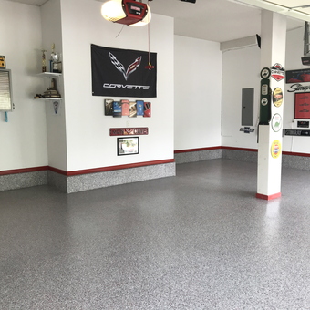 Corvette themed garage with wall art and storage - Steve from Olathe, KS