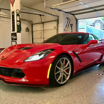 Red Corvette in Clean Epoxy Floor Garage - Steve from Olathe, KS
