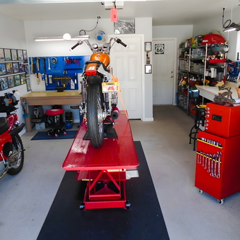 Motorcycle Garage with Tool Cabinets and Workbenches - Rick from Yucca Valley, CA