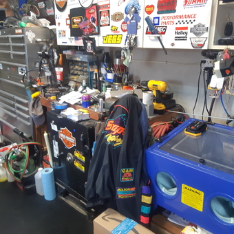 Organized garage with tool chest, sandblasting cabinet, and workbench - Roid from Kitchener