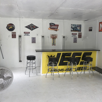 Garage Bar with Stools and Racing Signs - Rusty from Monroe, NC