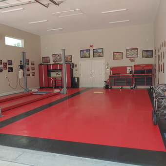 Red and Black Garage Flooring with Tool Cabinets - Harm from Beverly Hills, FL