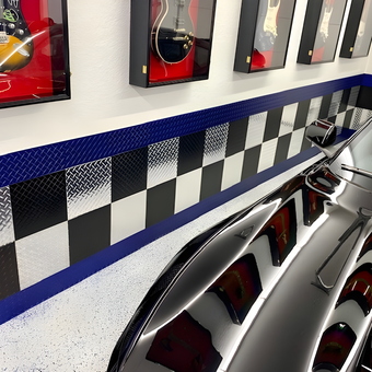 Diamond Plate Wall Panels and Checkered Trim in Garage - Bruce