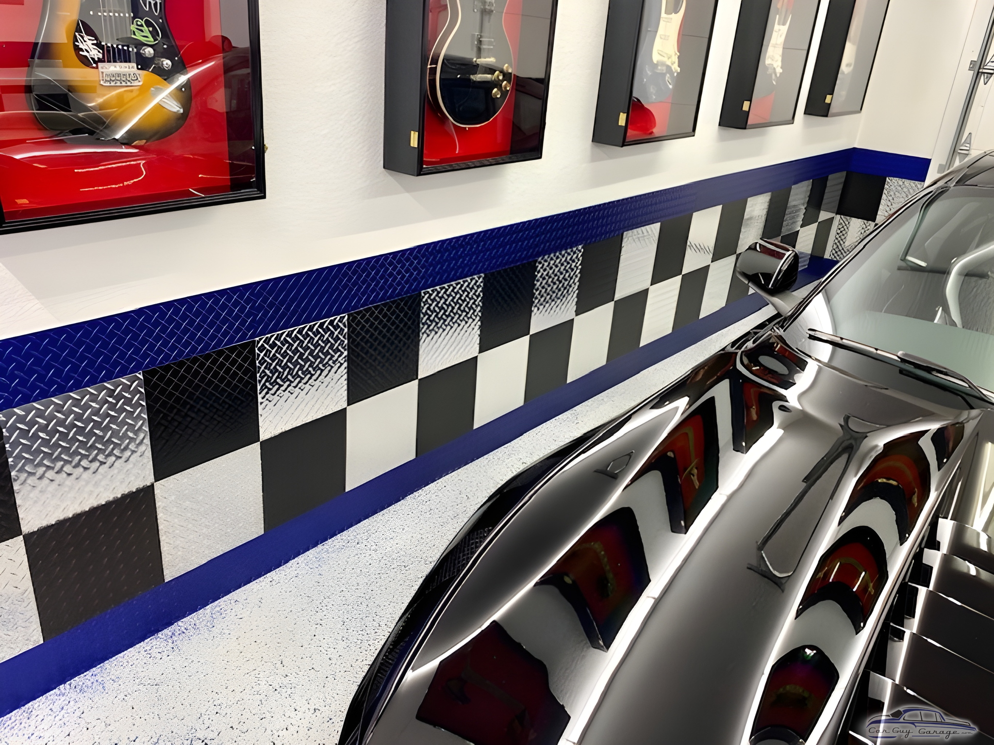 Diamond Plate Wall Panels and Checkered Trim in Garage - Bruce