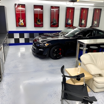Modern Garage with Cabinets, Workbench, and Sports Car - Bruce