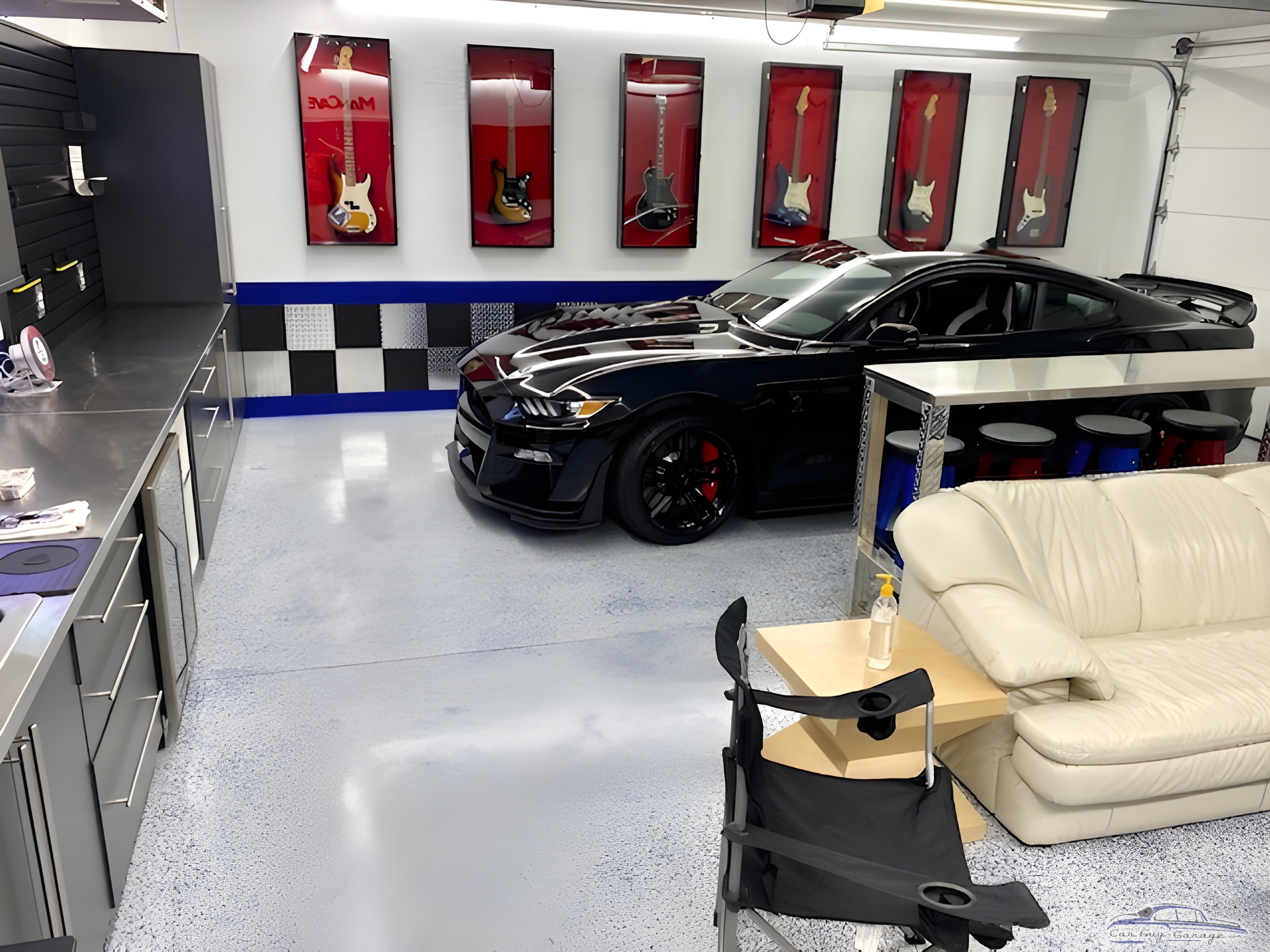 Modern Garage with Cabinets, Workbench, and Sports Car - Bruce