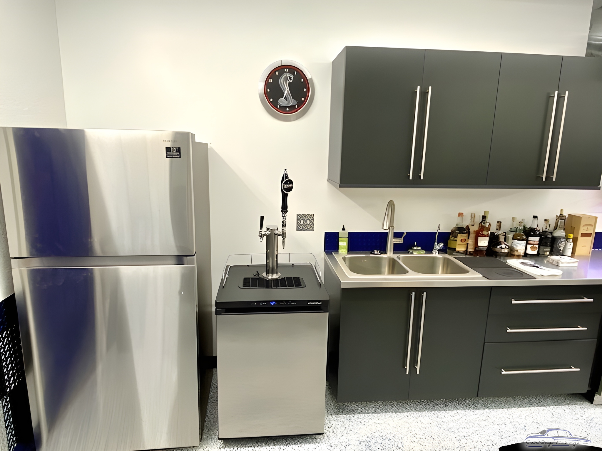 Modern Garage Bar with Stainless Appliances and Cabinets - Bruce