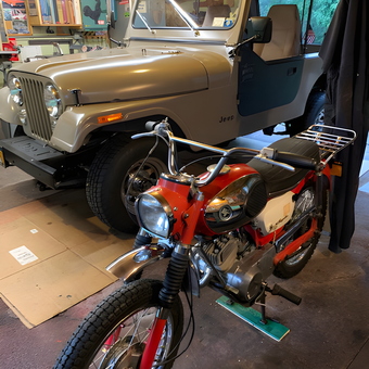 Classic Jeep and Vintage Motorcycle in Organized Garage - Gary from Carthage, NY