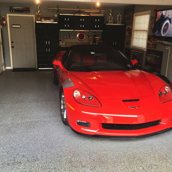 Organized Garage with Red Corvette and Wall Cabinets - Bobby from Middletown, NJ