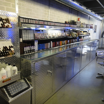 Diamond Plate Cabinets and Shelving with Salon Storage - Geo, Industry 80 Salon from Tuckahoe, NY