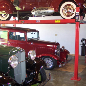 Classic Cars on Four Post Lift in Organized Garage - Pat from Wilmington, OH