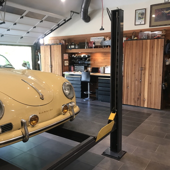 Classic car lift, tool cabinets, and workspace - Steven from Laguna Beach, CA