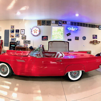 Classic Car Garage with Red Cabinets and Retro Decor - Ivan from Grove, OK