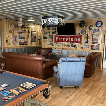 Garage Lounge with Leather Sofas, Pool Table, and Vintage Signs - Jonnyo from Pomeroy, IA