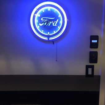 Blue Neon Ford Wall Clock and Diamond Plate Panels - Wes from Peoria, AZ