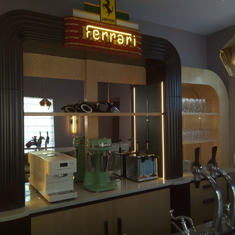 Ferrari Neon Garage Bar with Mixers and Espresso Machine - Dan