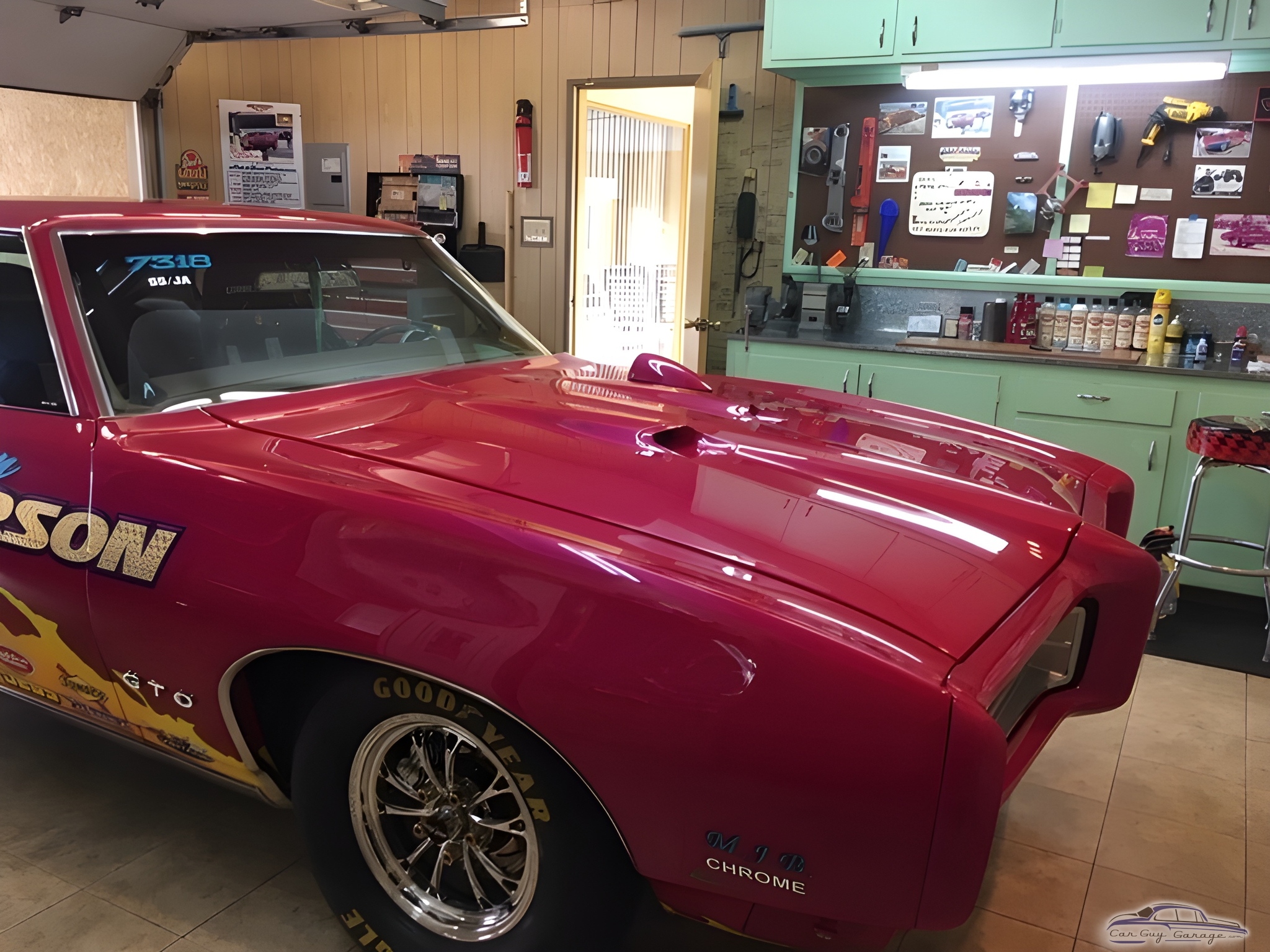Classic Muscle Car and Organized Garage Workspace - Art from Rialto, CA