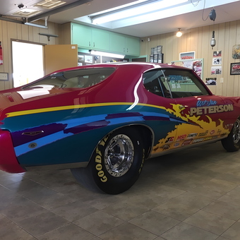 Colorful Drag Car and Garage Decor with Tools - Art from Rialto, CA